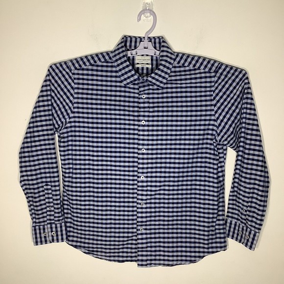 Lucky Brand Mens Slim Fit Long Sleeve Button Up Linen Blend Blue Shirt Size L - Picture 2 of 7